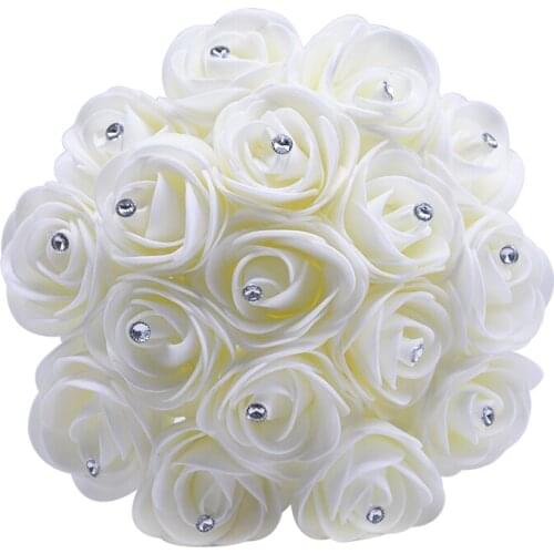 10pcs 5cm White Foam Rose With Rhinestone Artificial Diamond Flowers Bridal Bouquet DIY Garden Home Wedding Decorative Fleurs