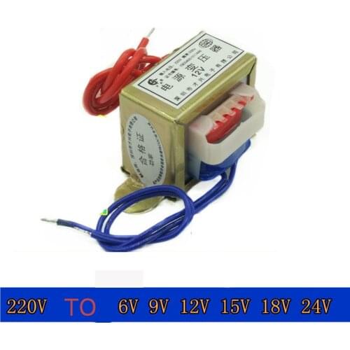 20W/VA 220V to 6V / 9V / 12V / 15V / 18V / 24V Single Voltage Output Two Wires AC Power Supply EI57 Transformer