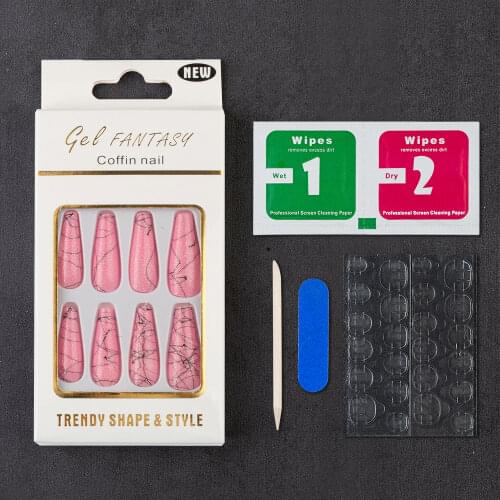 30pcs/box Fake Nail Supplies for Professionals Art Accesorios Simple Full Cover Gel Fake Nails with Jelly Stickers Nail Tools