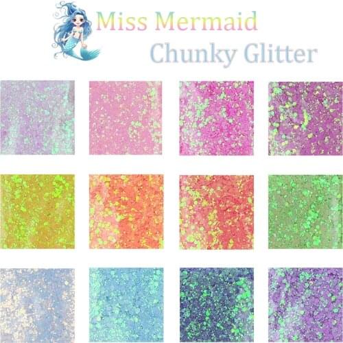 50g/Bag "Miss-Mermaid" Nail Chunky Glitter Super Holographic Sequins Loose Flakes Candy Rainbow Art Nail Polyester Glitter MD76S