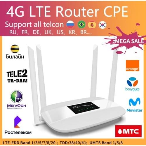 300Mbps 4G Router Unlocked 4G LTE CPE Wireless Router Support SIM Card 4Pcs Antenna With LAN Port Support Up to 32 Wifi Users