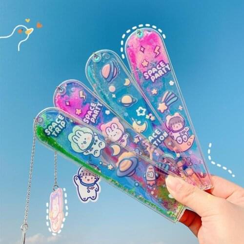 Glitter Ruler Bookmark Cute PVC Wide Application Oil Sand Ruler Kids Drawing Template Sewing Ruler Stationery For Office School