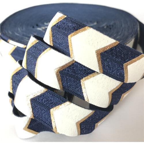 5/8" (5 yards/lot) Big Chevron Print Navy Elastic Band Spandex Ribbon Sewing Lace Fabric Band Garment Accessories