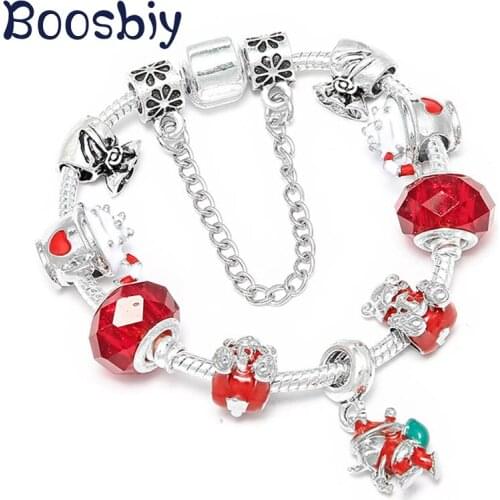 Boosbiy Cute Santa Charm Bracelet Hot Sale DIY Crystal Beads fit Brand Bracelets & Bangles Jewelry Christmas Gift For Women