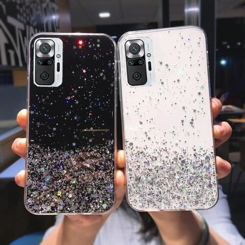 Gradient Glitter Clear Phone Case For Xiaomi Mi 11 10 10T Redmi Note 10 9 8 Pro Mi POCO X3 NFC Redmi 9 9A Soft Epoxy Back Cover