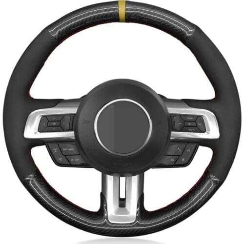 Car Steering Wheel Cover Hand-stitched Black Carbon Fiber Suede For Ford Mustang 2015-2020 Mustang GT 2015 2017 2018 2019 2020