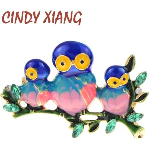 CINDY XIANG New Fashion Enamel Colorful 3 Birds Brooch Pins For Men Fashion Cute Animal On The Branches Brooches Party Jewelry