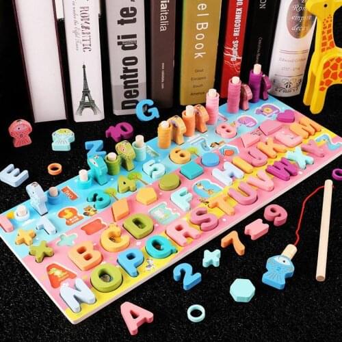 Wooden Montessori Math Toys For Kids Macaron Color Shape Number Board Calculation Magnetic Fishing Game Educational Children Toy
