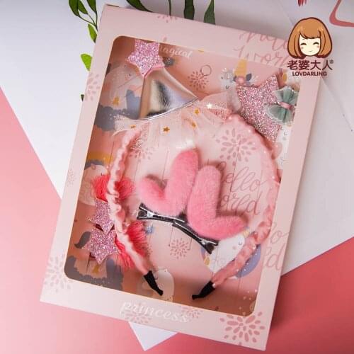 Princess Style Girl Childrens Christmas Hair Accessories Set Antler Hairpin Gift Box Christmas Hat Hair-Hoop Headband