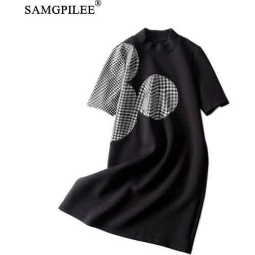 Elegant Dresses For Women Casual A-line Plaid Short Sleeve Knee-length Plus Size Dress Empire O-neck Vintage Winter Dress Women