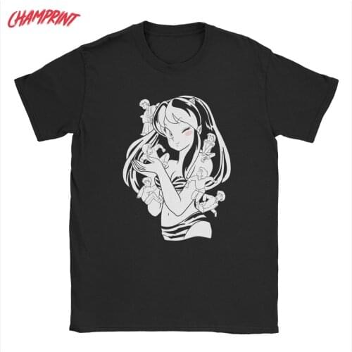 Vintage Urusei Yatsura Lum T-Shirt for Men Round Neck Pure Cotton T Shirts Anime Short Sleeve Tee Shirt Plus Size Clothes