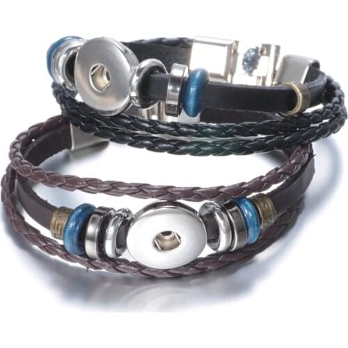 Hot Wholesale 20pcs/lot Genuine Snap Bracelet Leather Rope Bracelet Fit DIY 18mm Snap Button Snap Jewelry SZ0057