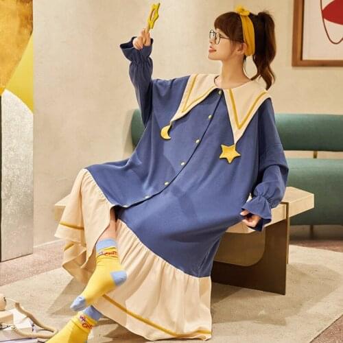 Cardigan nightdress Japanese cotton loose plus size womens nightgown ruffled Christmas gift home wear casual sleepwear gown