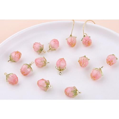 Summer style 20pcs/lot beads decoration acrylic Strawberry/rose buds shape beads charms diy jewelry earring pendants accessory