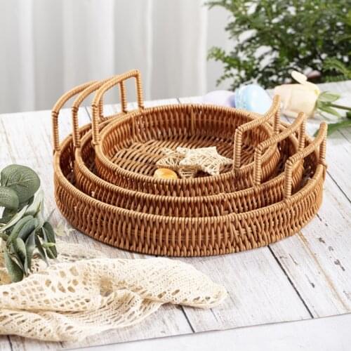 Kitchen Accessories Storage Tray Weed Tray Hand-woven Rattan-like Circular Woven Basket Bread Fruit Food Coffee Table Cake Tray