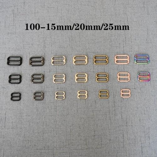 100 Pcs/Lot 15mm 20mm 25mm Metal Adjuster Sliders DIY Bag Dog Collar Belt Straps Buckle Knapsack Garment Sewing AB29507