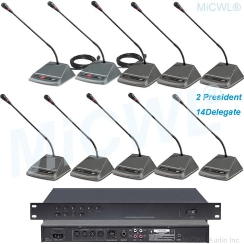 MICWL Pro 16 Table Gooseneck Microphone Meeting Room Conference Microphone System 2 President 14 Delegate A350M-A04