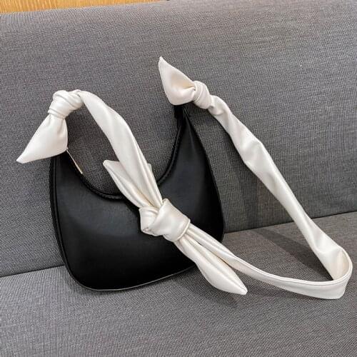 Fashion Bow Strap Shoulder Bag Half Moon Shape Crossbody Bags For Women Designer Handbags Solid Pu Leather Cross Body