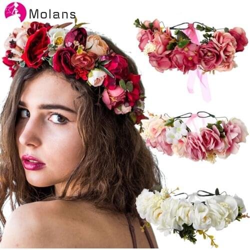 Molans New Bridal Flower Crown Intimate & Beautiful Bohemian Beach Elopement Floral Garlands Romantic Faux Rose Wedding Wreaths