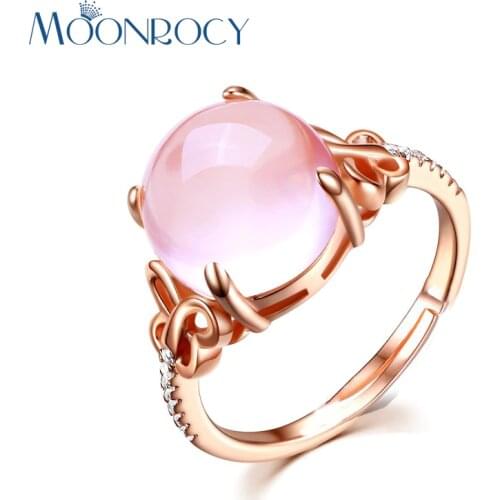 MOONROCY Cubic Zirconia Rose Gold Color Ross Quartz Crystal Pink Opal Ring Butterfly Jewelry Wholesale for Women Drop Shipping