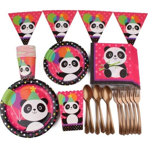 Cartoon Panda Theme Birthday Party Decorations Kids Disposable Tableware Set Plate Napkins Cup Baby Shower Party Supplies