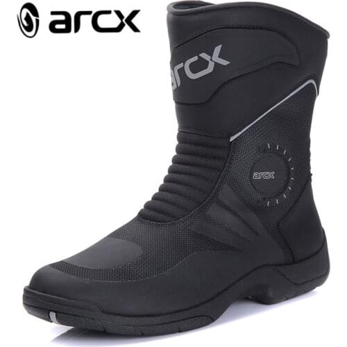 ARCX Motorcycle Boots Genuine Cow Leather Waterproof Motocross Boots Black Men Motorcycle Racing Mid-Calf Shoes L60627