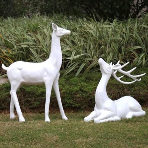 Outdoor Home Simulation Plum Blossom Elk White Deer Resin Sculpture Ornaments Courtyard Garden Figurines Decoration Crafts Art