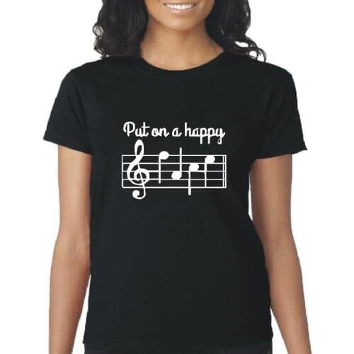 Put on A Happy Music Graphic Tee Shirt Femme 2021summer Black White Cotton Women Tshirt Loose O-neck T Shirt Women Tops