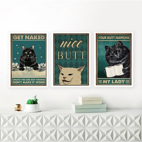Funny Black Cat Get Naked Canvas Wall Art Painting Modern Posters Cuadros Modular Pictures For Home Decoration