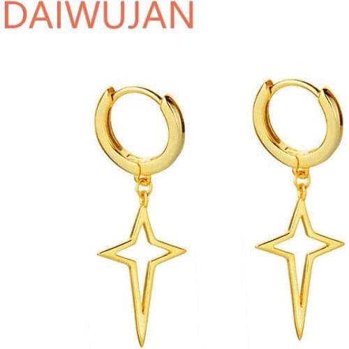 Prevent Allergy 925 Sterling Silver Asymmetrical Star Moon Dangle Earrings Crystal Charms Loops Circle Earrings For Women Girls