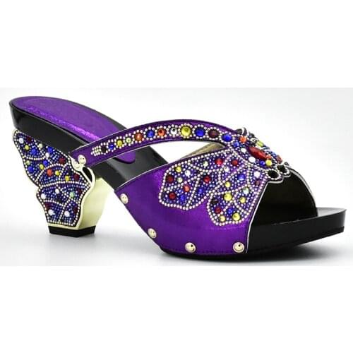 New Arrival Purple Color Rhinestone Italian Women Wedding Shoes High Quality African Party Shoes Summer Women Slipper Pumps Shoe
