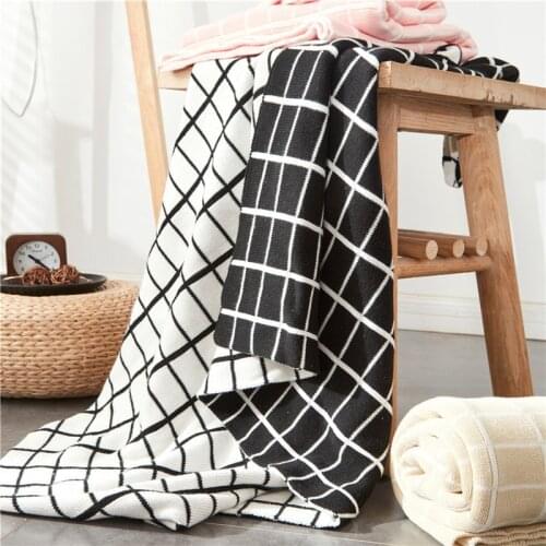Black&White Grid Blanket 100%Cotton Kintted Plaid Blandets Geometric Throw Adult Kid Knee Cover Four Season Bedding Home Textile