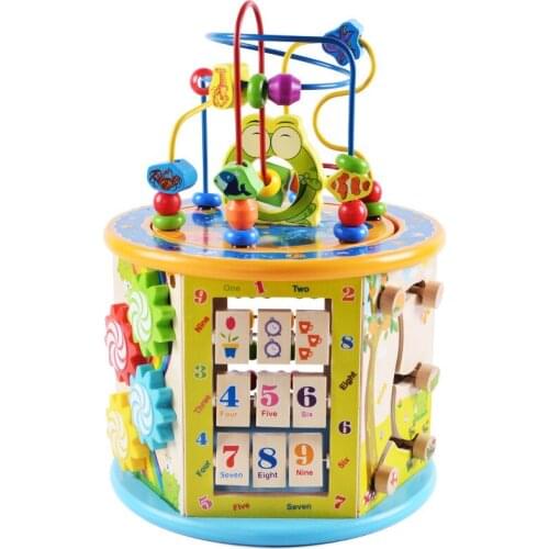 OUY Children Wooden Multi-function Puzzle Big Round Bead Treasure Box Early Learning Intellectual Development Parenting Toy
