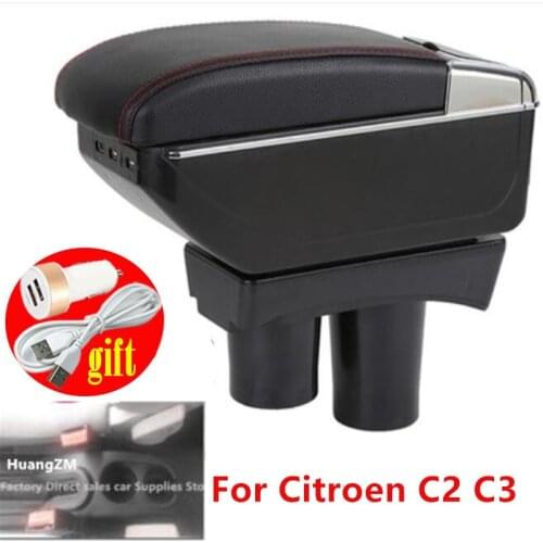 For Citroen C2 C3 armrest box Interior Parts special Retrofit parts Car Armrest Center Storage box with USB LED light