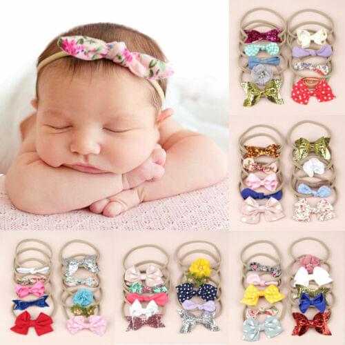 10PCS Toddlers Baby Girls Headband Printed Bowknot Nylon Seamless Hair band Kids 2019 Hot