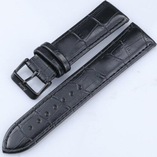 High Quality Genuine Leather Wrist Belt 22mm Universal Stainless Steel Buckle Strap Bamboo Grain Black Watch Band