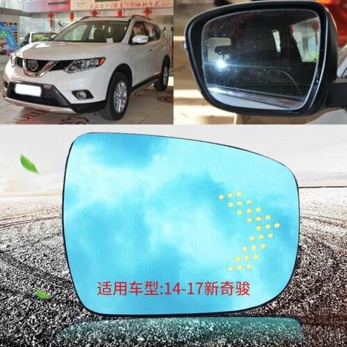 Blue mirror For Nissan X-Trail Car Rearview Mirror Glare Proof Blue Glasses Led Lamp Heated turn single lamp