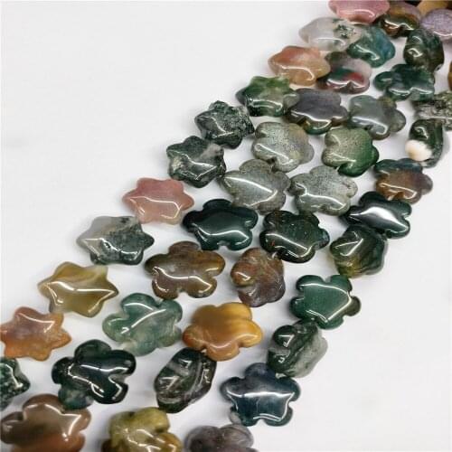 1 Strand 25Pcs 16x16x6mm Natural Green Indian Agate Snowflake Loose Beads For DIY Jewelry Necklace Making Accessories 15.5Inch