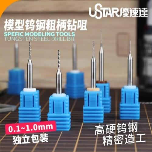 Ustar 90281~90 Tungsten Steel Drill Bit 0.1~1.0mm (Single, 3mm Shank Diameter) For Scale Model Modeler Craft Tools