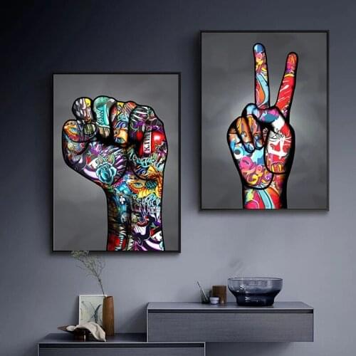 Street Graffiti Art Gesture Victory Canvas Painting Wall Art Posters and Prints Wall Pictures for Living Room Home Cuadros Decor