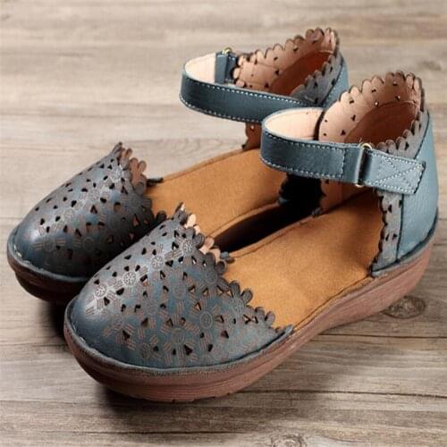 Whensinger - 2018 New Arrival Summer Women Shoes Genuine Leather Sandals Hook & Loop Design 651 Casual sneakers