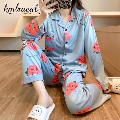Pajamas for Women Autumn Spring Cotton Knit Two Pieces Pyjama Set Sleepwear Nightwear Girl Cute Bear soft Homewear Plus Size 2xl