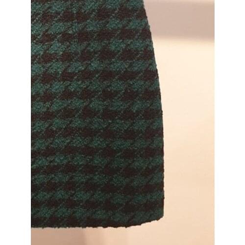 2020 Autumn and Winter New Contrast Pocket Check Woolen High-waisted Skirt