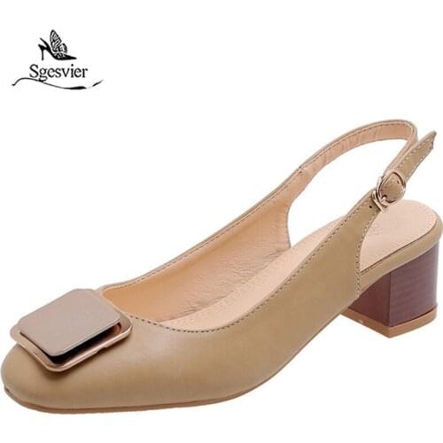 Sgesvier Women Casual Party Sandals Spring Summer New Arrival Buckle Strap Square Heels Sandals Mature Retro Concise Shoes Woman