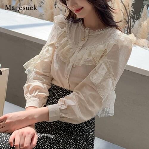 Ladies Lace Tops Women Shirts Womens Tops and Blouses 2021 Chiffon Blouse Cardigan Solid Stand Collar Blusas Feminine 8049 50