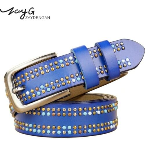 ZAYG luxury fashion rivet belts high quality designer women belts brand waist belt for women casual pin buckle female belt Strap