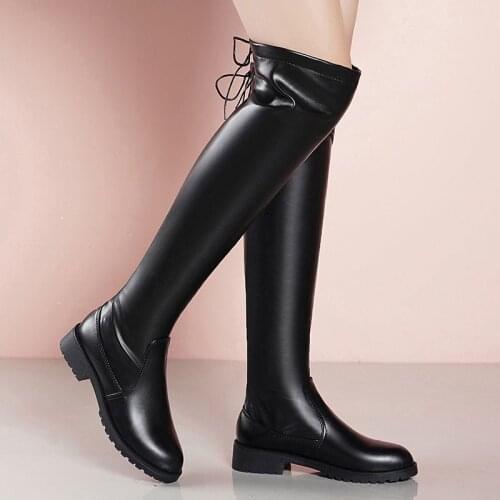 2020 Women Over The Knee High Boots Hoof Heels Winter Shoes Pointed Toe Sexy Elastic Fabric Women Boots Size 34-43
