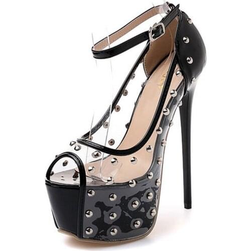 Peep Toe Women Pumps Sandals Platform High Heels Summer Ladies Shoes Transparent Rivet Sexy Stilettos Party Shoes Women XKD4260