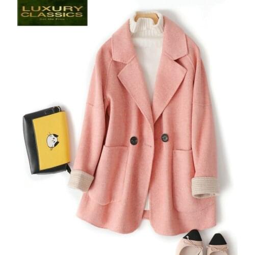 Pink Wool Coat Elegant Female Autumn Spring Manteau Femme Hiver 2021 Korean Ladies Woolen Jacket Women Blend Coats 0805-1