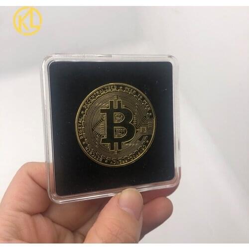 Gold/Silver/Rose Color Plated Bitcoin with Square Acrylic Box for Nice Collection Gifts